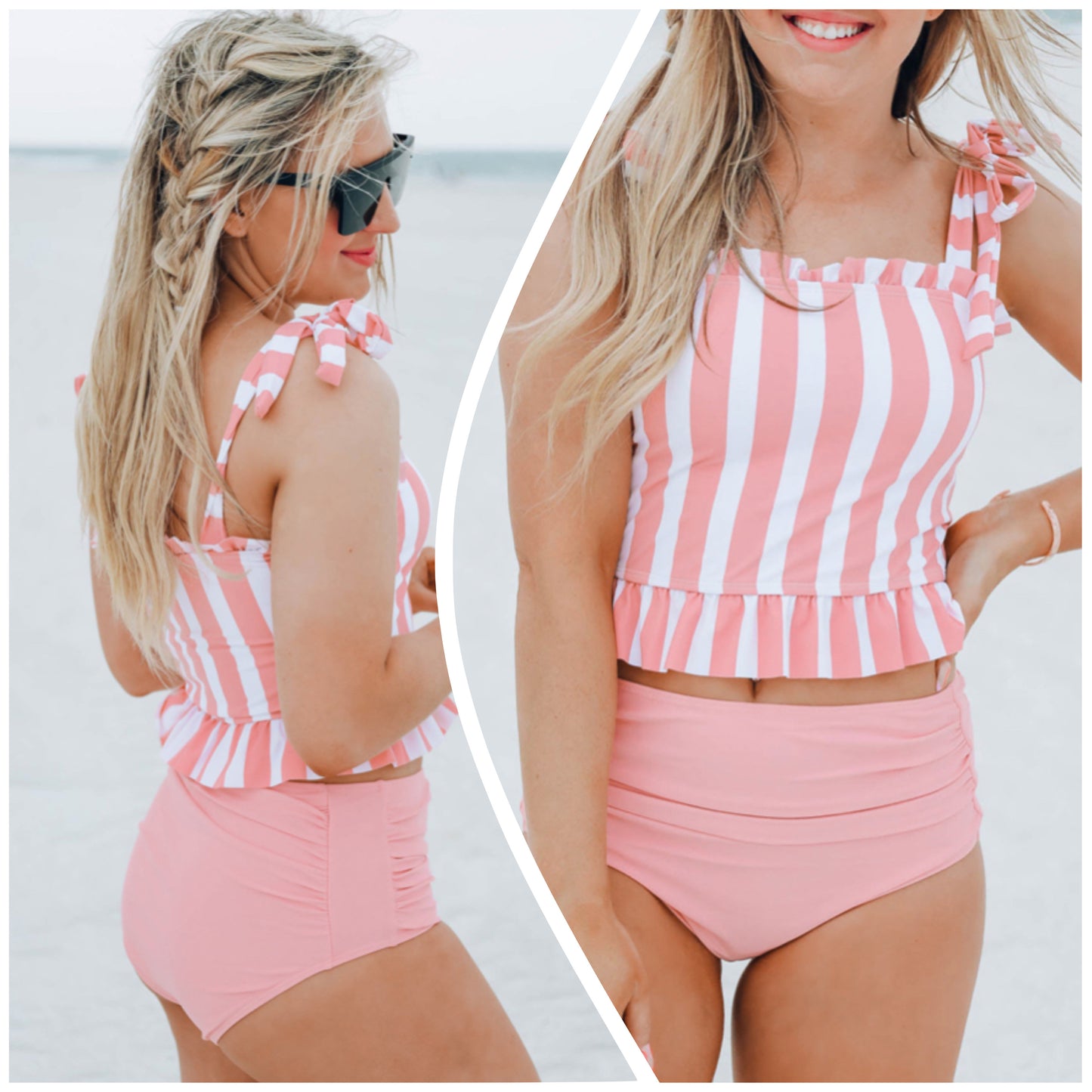 Debra Spalding — XL, pink striped, high waisted tankini