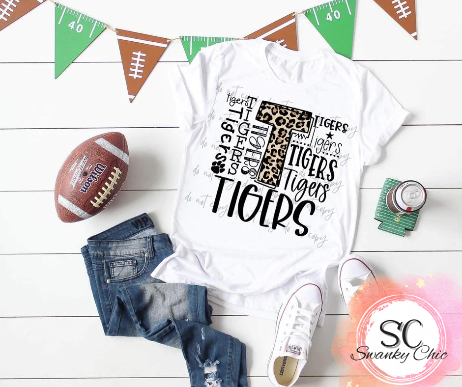 Erin Campbell — Tigers leopard fonts: XL, white, cewneck tee
