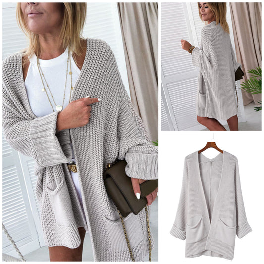 April Wheatley Boctor — Large, neutral, oversized cable knit cardigan
