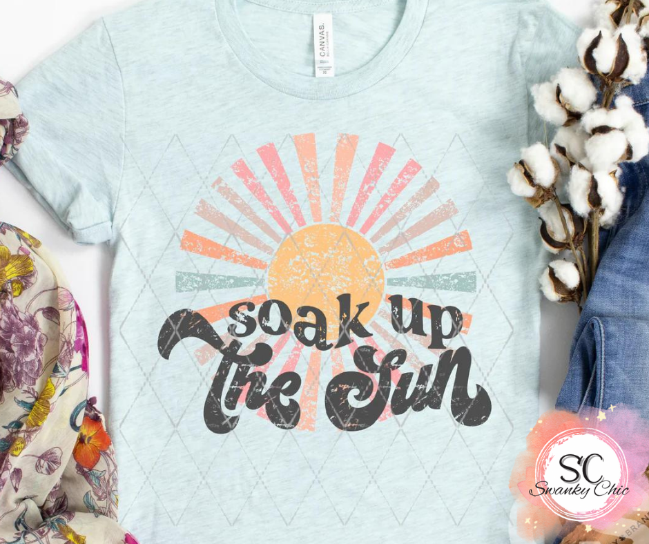 Amber Brown — Soak up the sun: Medium, Heather blue lagoon, crewneck tee