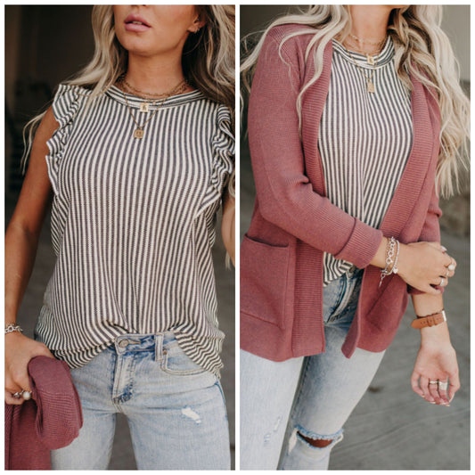 Sarah Ferguson Cotter — XL, striped sleeveless top
