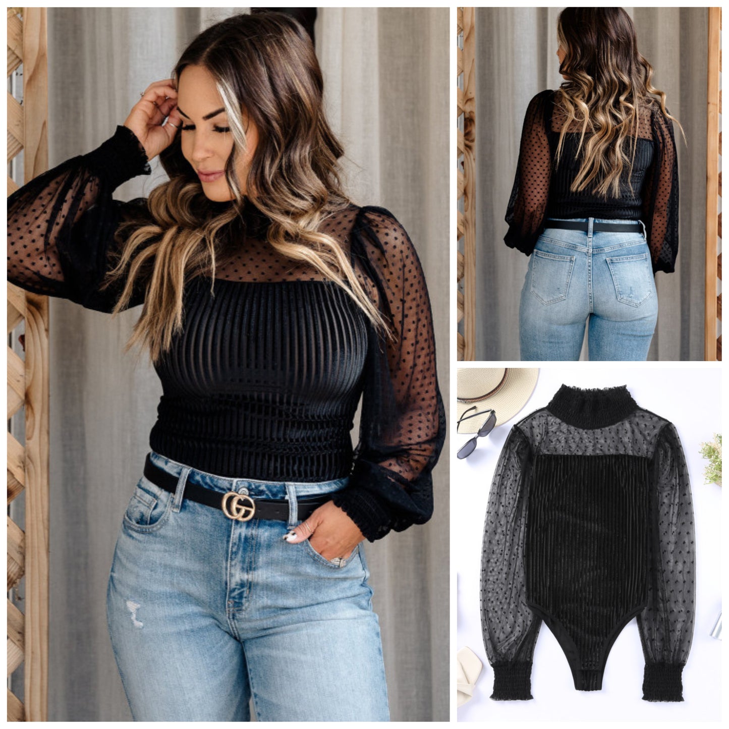 Carey Lachelle — Medium, ribbed dot body suit