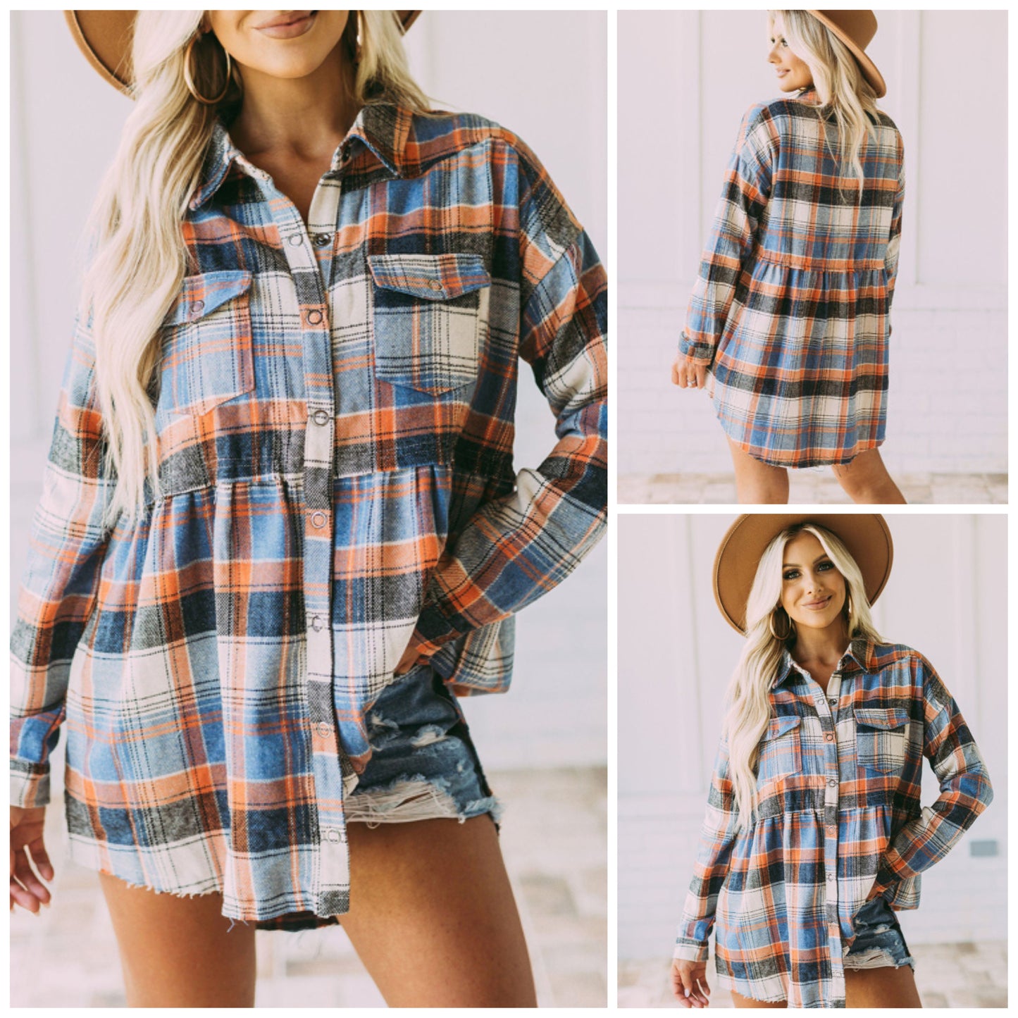 Mallory K. Houser — 2X, plaid babydoll button up