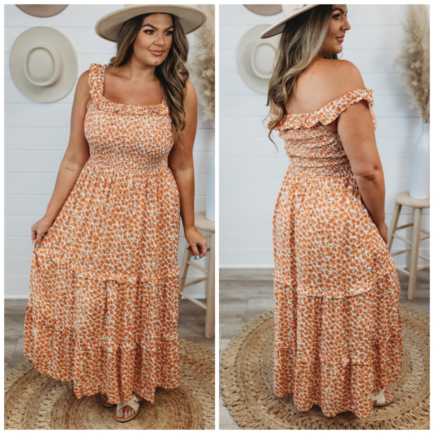 Kaylynn Mitchell — 3X, orange floral, maxi dress