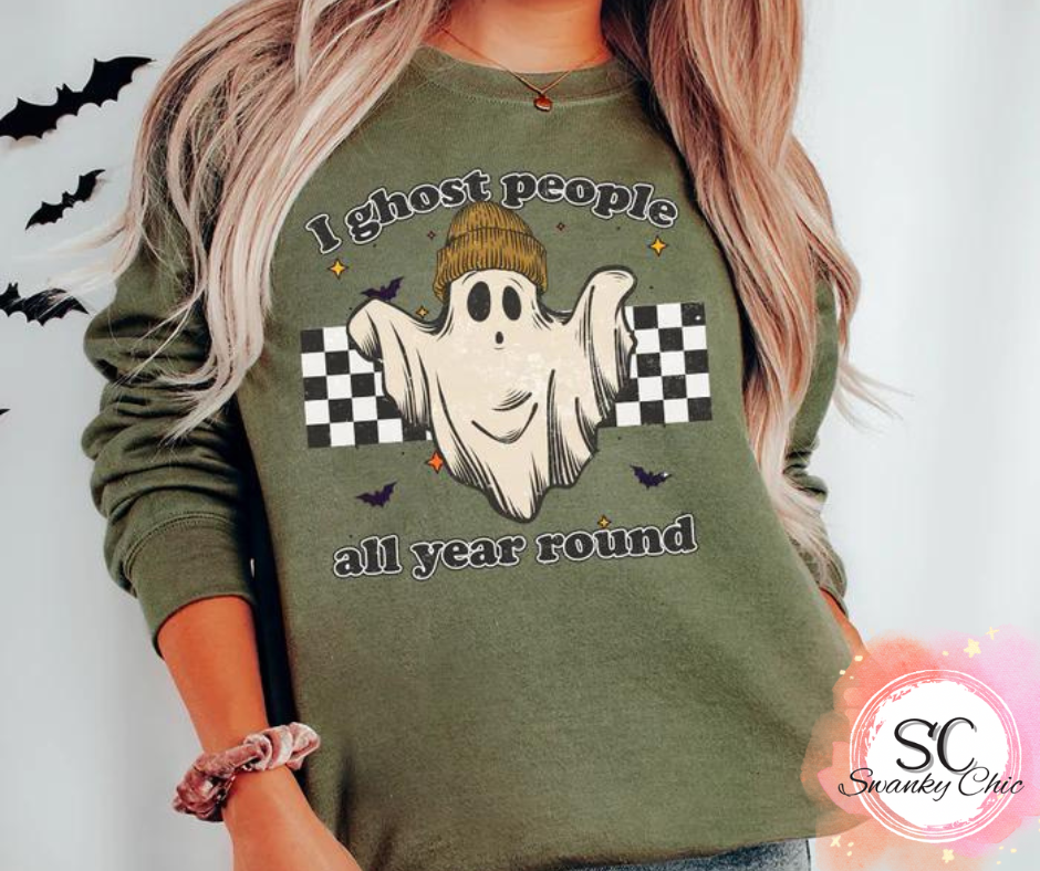 Chantell Claywell — I ghost people: Small, Heather military green, long sleeve tee