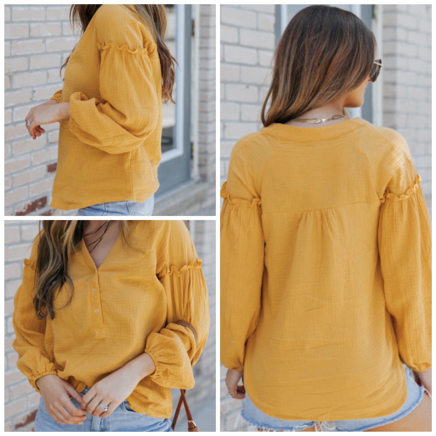 Sarah Buroker — XL, gold v-beck blouse