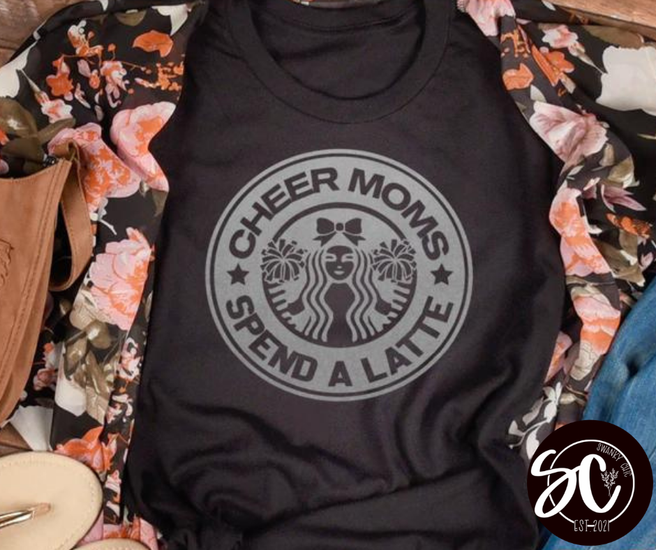 Kelsey Michelle — Cheer moms spend a latte: XL, white, crewneck tee