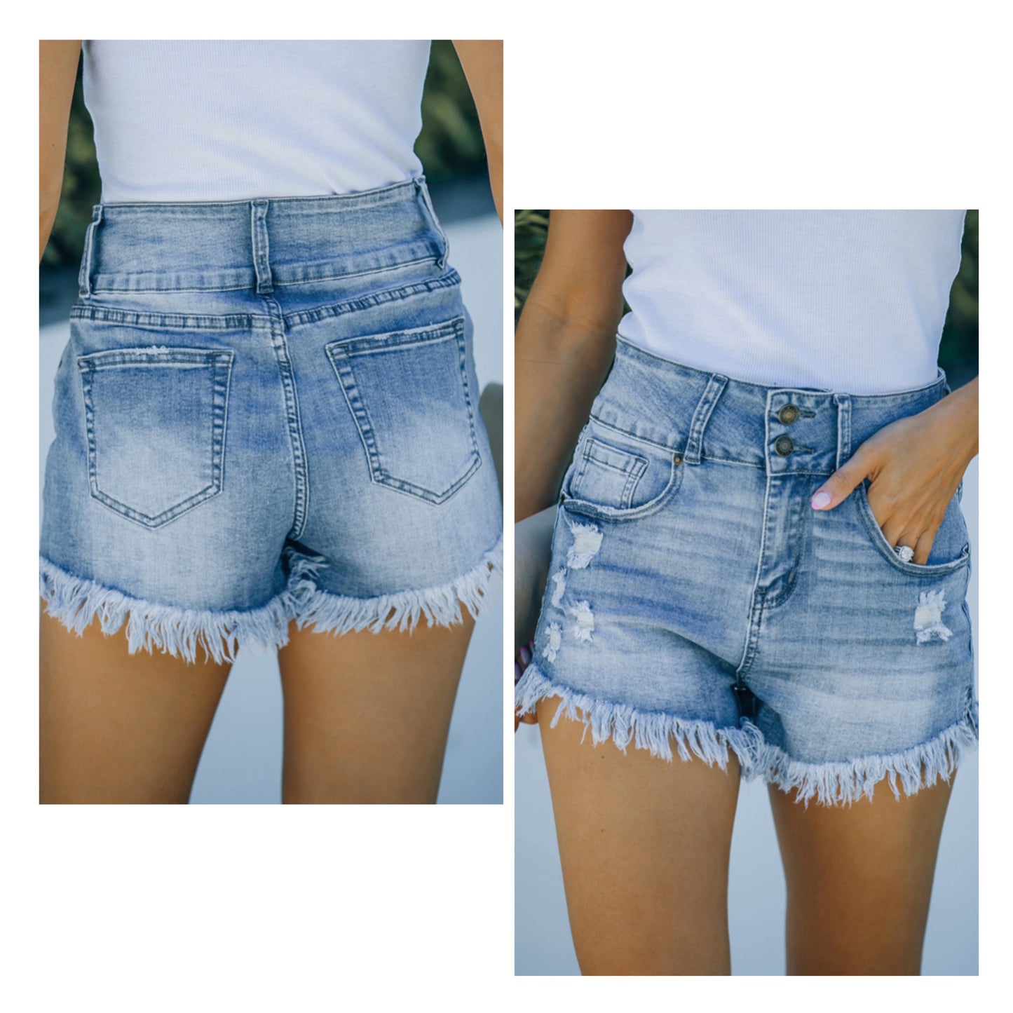 Hayley Jo Lattarulo — Small, high waisted frayed denim shorts