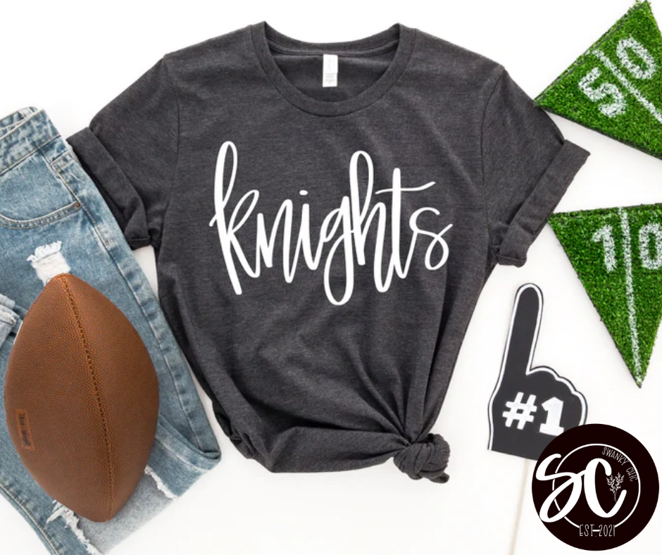Amber Brown — Knights: Medium, gray/emerald, raglan tee