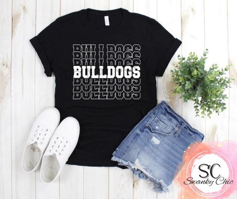 Kaylynn Mitchell — BULLDOGS stacked: 4X, black or blue, crewneck tee