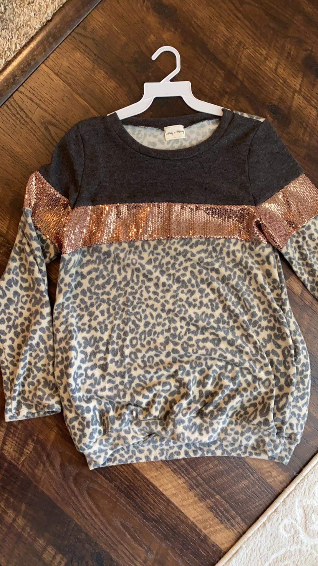 Alyssa Snyder — Small, leopard hacci long sleeve with sequins