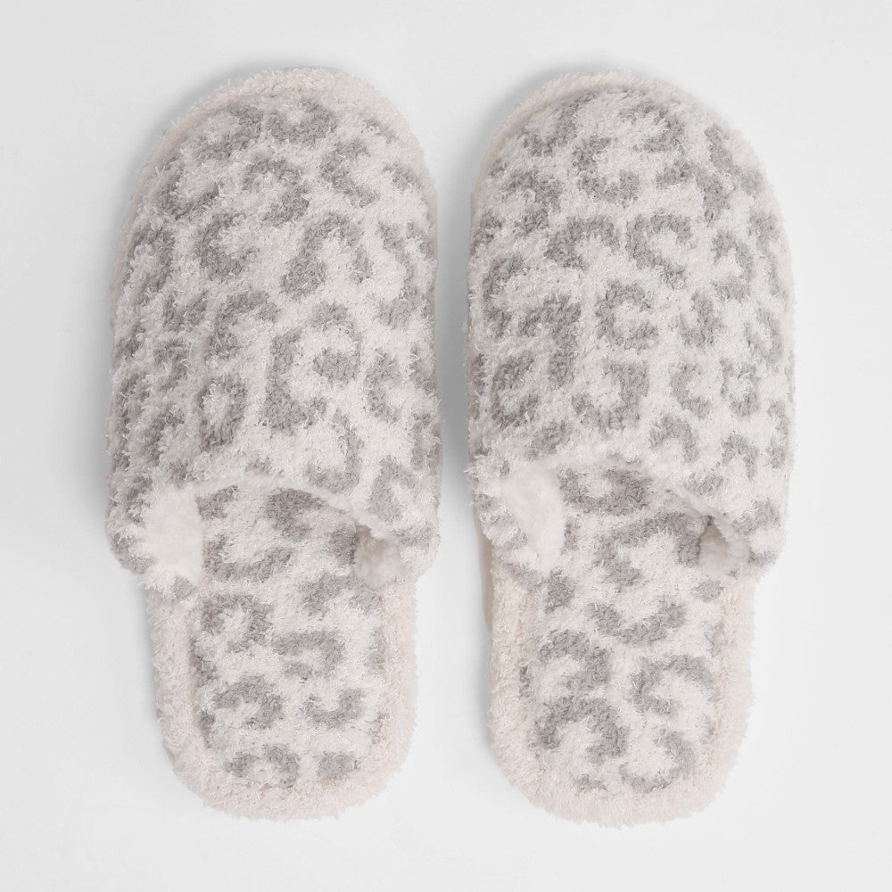 Ashley Green — M/L, Grey leopard ComfyLuxe slippers