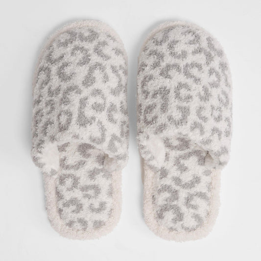 Ashley Green — M/L, Grey leopard ComfyLuxe slippers