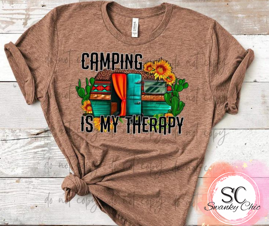 Teresa Aldrich Weesner — Camping is my therapy: 2X, Heather brown, long sleeve tee