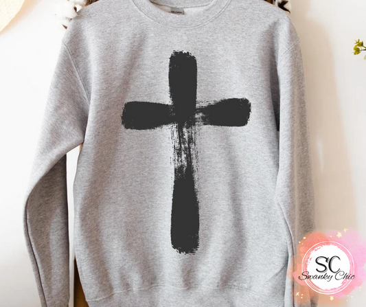 Ashley Meadows — Grunge Cross: XL, athletic Heather, crewneck sweatshirt