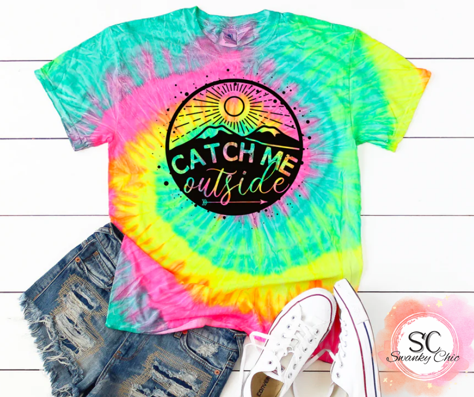 Amber Brown — Catch me outside: Large, 1000 Neon rainbow, crewneck tee