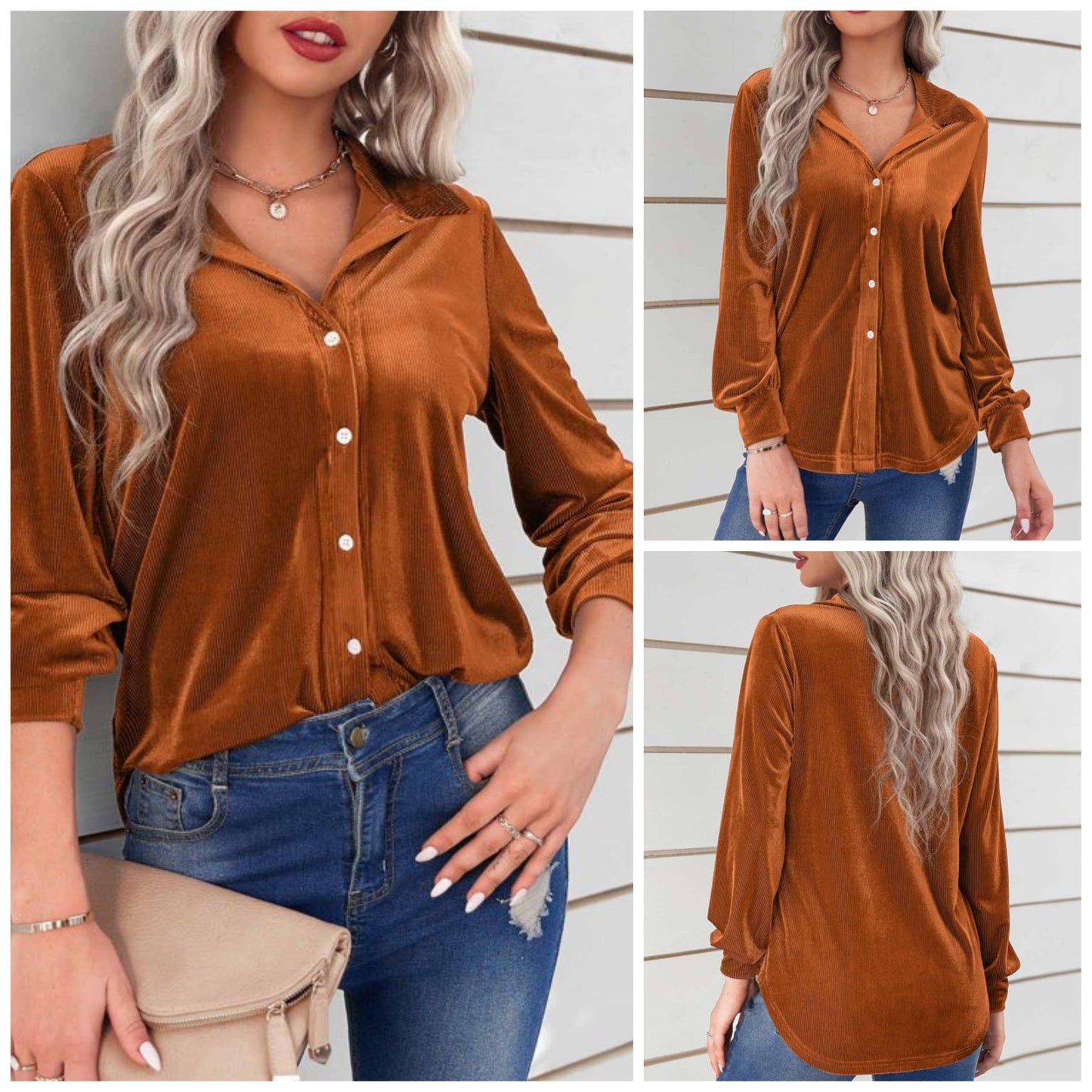 Debbie Warner — XL, velvet pinstriped button up blouse