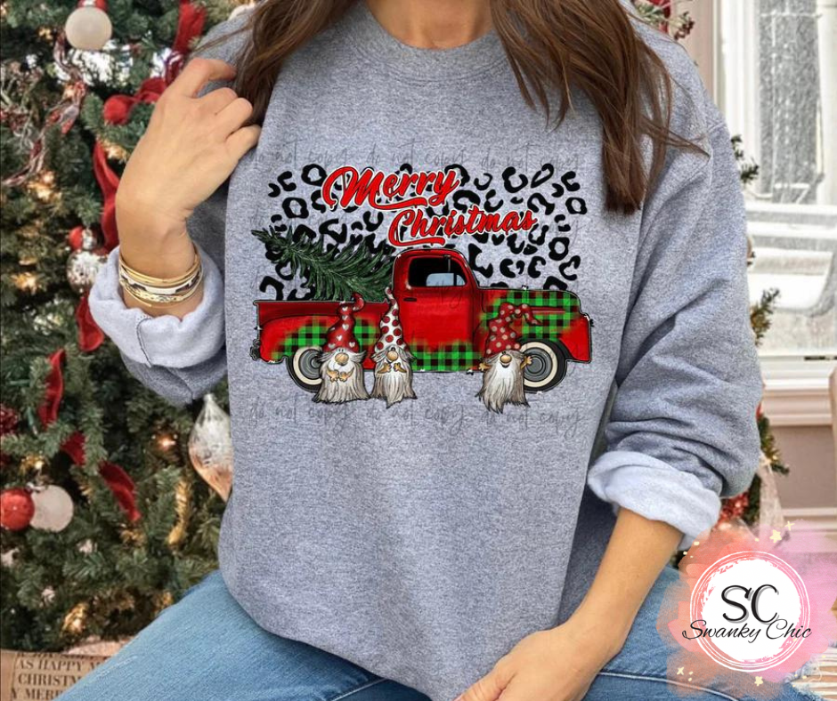 Kim Updegraff — leopard Red truck/Gnomes: 2X, sport grey 18000, crewneck sweatshirt