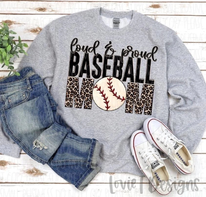 Ashleigh Sima — Loud and proud baseball mom: Large, athletic Heather, crewneck sweatshirt