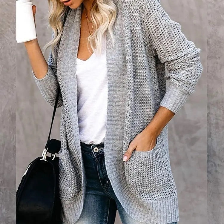 Kaelan Williams — L, grey, curved hem knit cardigan
