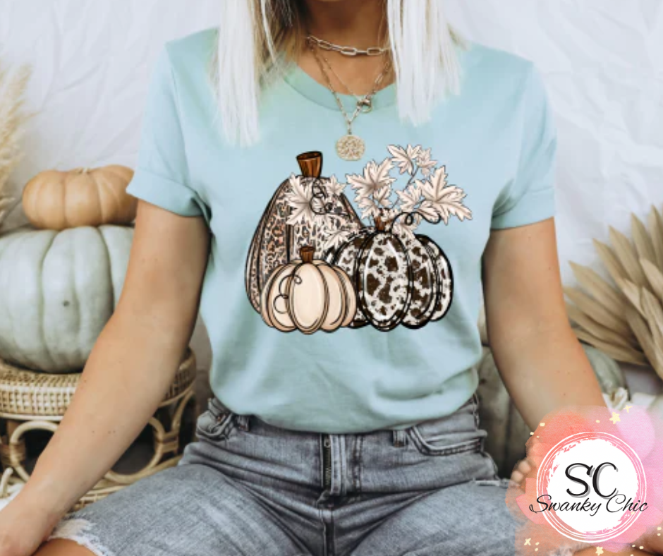 Chris Murdock Lewis — Animal print pumpkins: 2X, ice blue 6210, crewneck tee