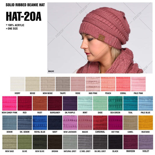 Amy McDowell — C.C. Solid Ribbed Beanie: Pale Pink