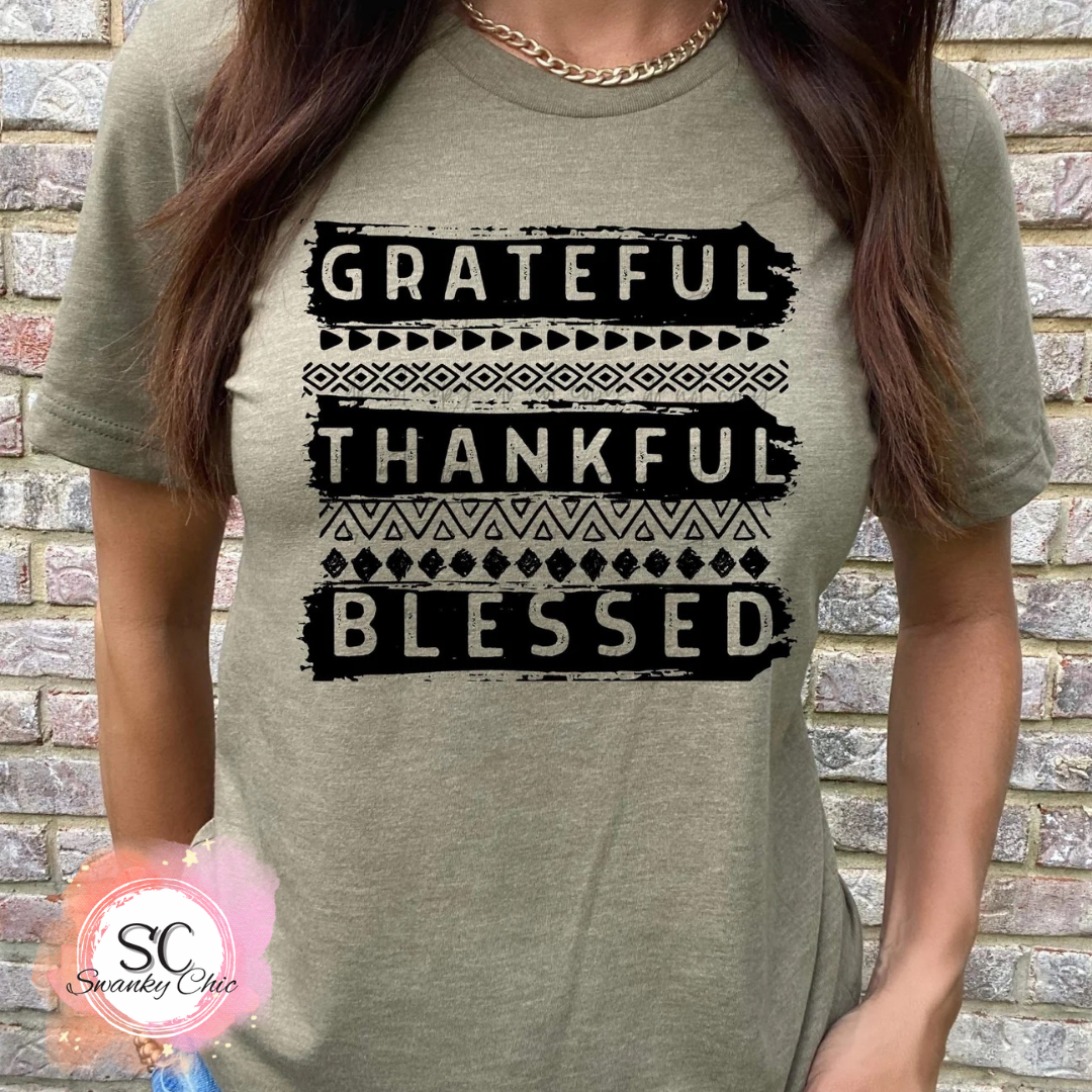 Courtney Byrd — Grateful Thankful Blessed: Large, Heather military green, crewneck tee