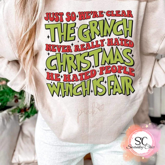 Candi Taylor-Hill — Just so we’re clear the Grinch hated people: Medium, ITC stone heather, crewneck sweatshirt