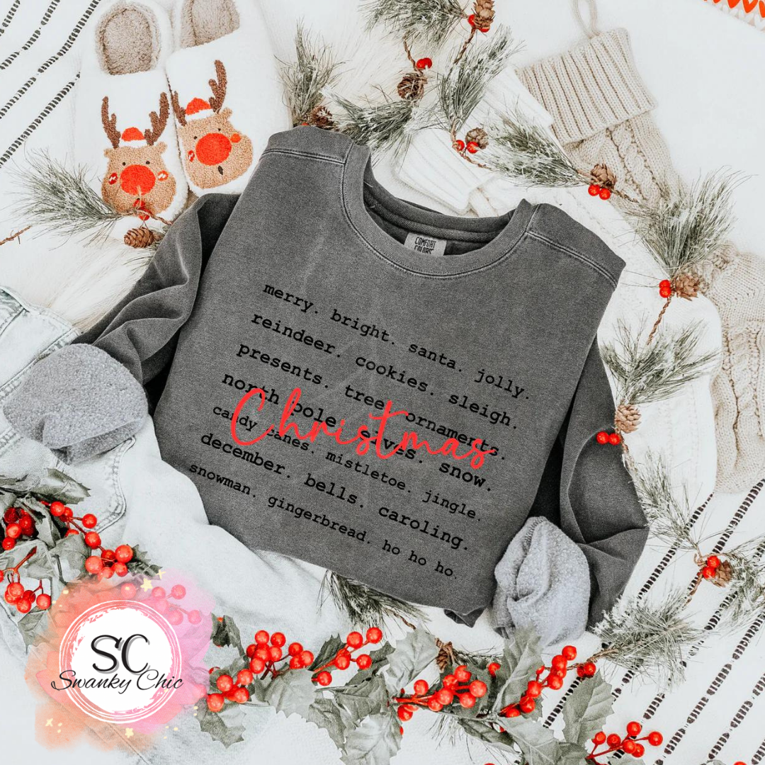 Mallory K. Houser — Christmas words: 2X, CC grey, crewneck sweatshirt