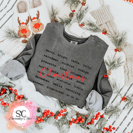 Mallory K. Houser — Christmas words: 2X, CC grey, crewneck sweatshirt