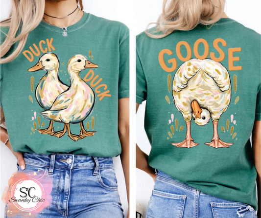 Kendra Marie Engle — f+b DUCK DUCK GOOSE: 3X, light blue/ light pink/ teal / or turquoise, CC 1717 crewneck tee