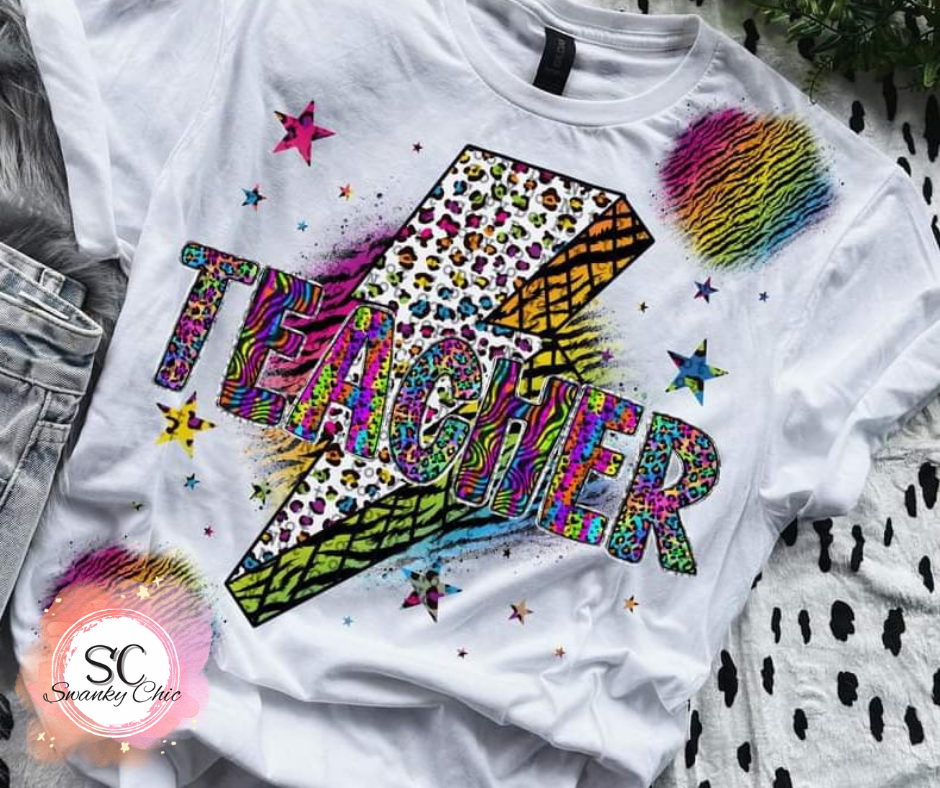 Emily Debney — LF inspired Teacher: XL, Neon pink, Gildan crewneck tee