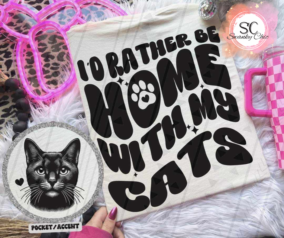 Kendra Marie Engle — Be home with my cats: 3X, pink or turquoise, crewneck tee