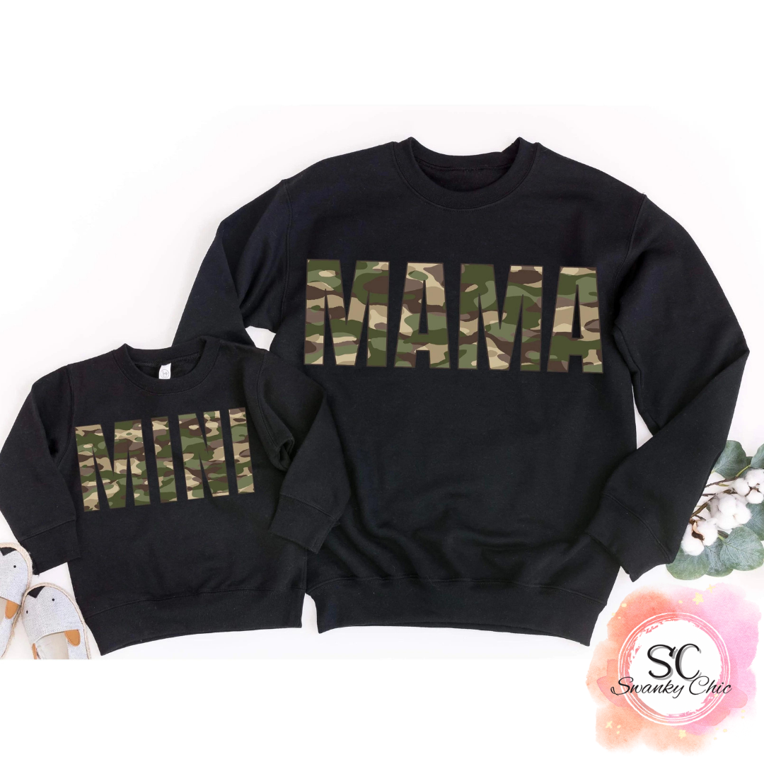 Sara Tipton — MAMA (camo): Medium, Black, hooded sweatshirt