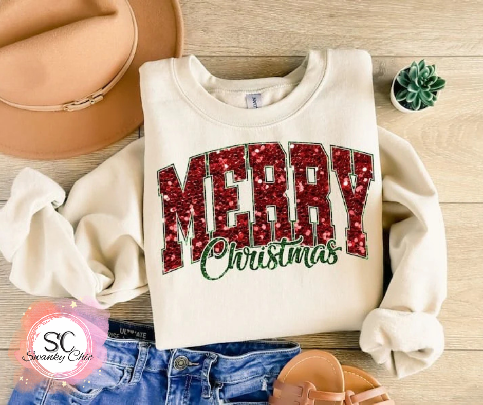 Brigitte Saltsman— Merry Christmas red sequins: XL, Gildan as is, crewneck sweatshirt