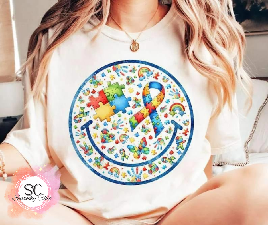 Miranda DuVall-Smith  — Autism Smiley: 2X, black heather, crewneck tee