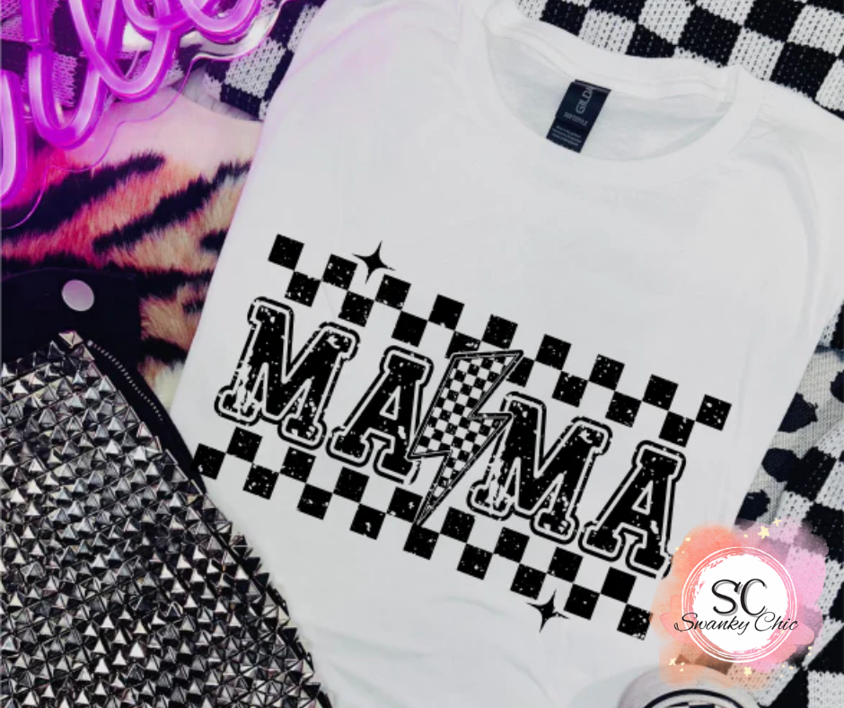 Candi Taylor-Hill — MaMa checkered: Small, neon pink/orange/yellow tie dye, crewneck tee