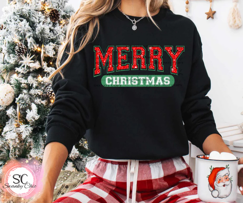 Diana K Marshall — Merry Christmas: XL, black, crewneck sweatshirt
