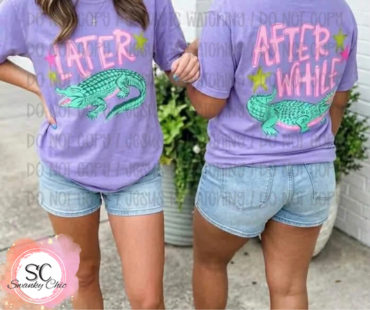 Angi Symons — (F+B) Later Gator/ Afterwhile crocodile: Large, CC violet, 1717 crewneck tee