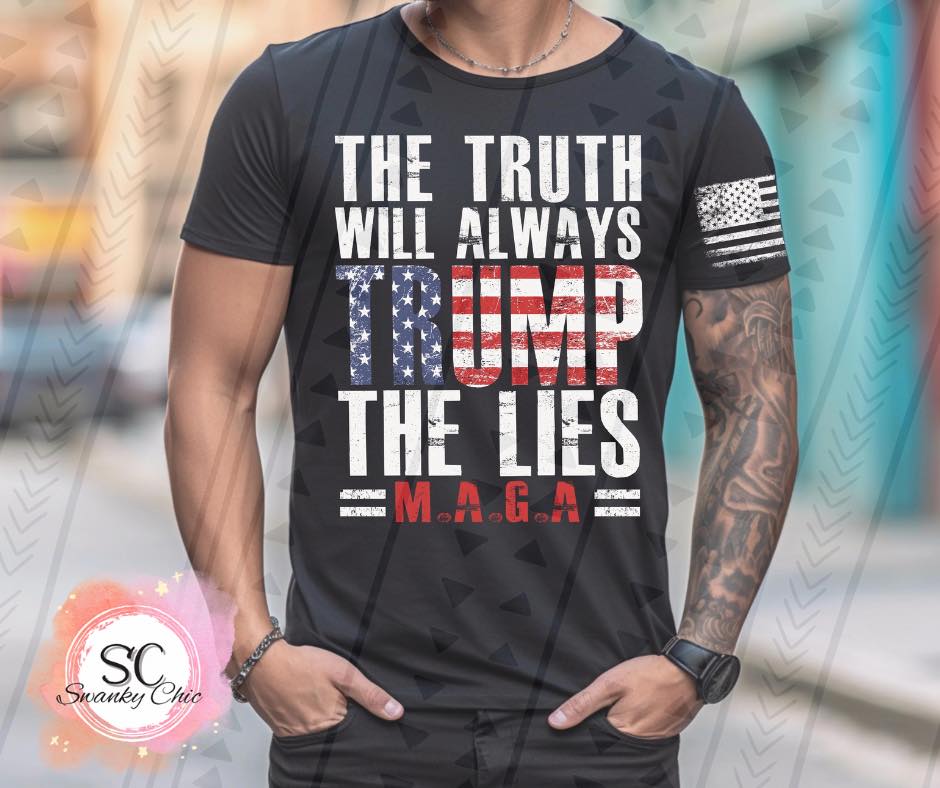 Kristen Lynne — f+sleeve Trump the lies: Medium, black, crewneck tee