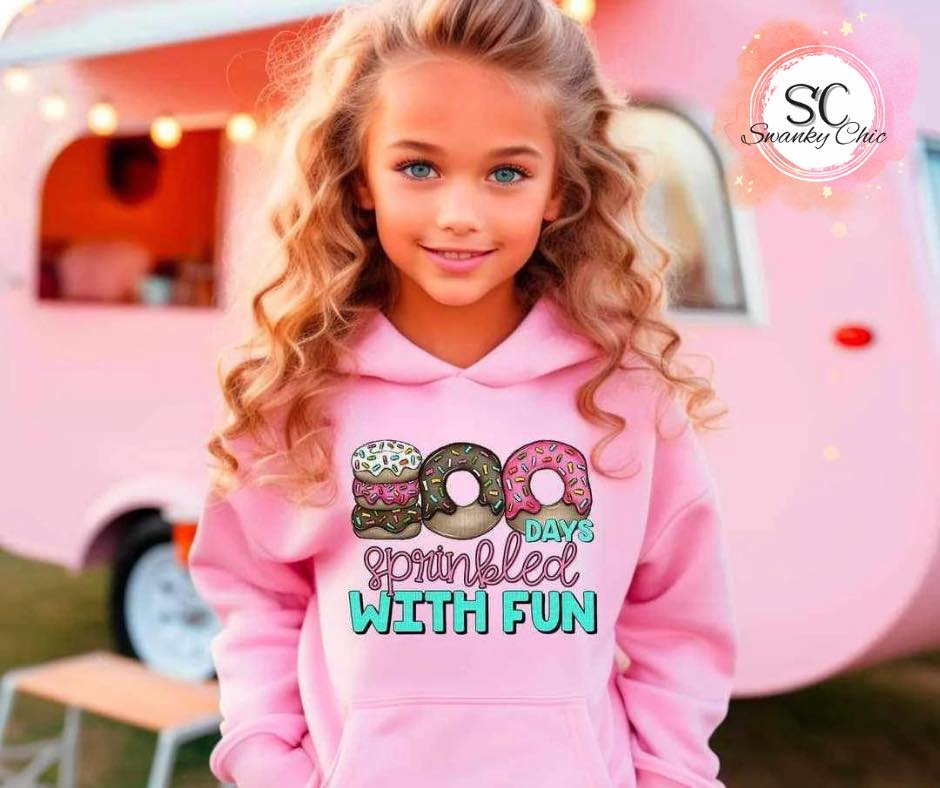Kim Updegraff— 1🍩🍩 days sprinkled with fun: Youth medium, pink, raglan tee