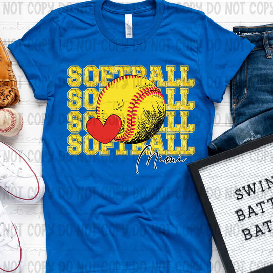 Christy Kuntz — Softball stacked Mimi: Medium, true royal blue, crewneck tee