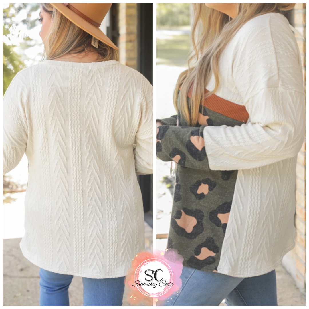 Kristen Lynne — 2x, Leopard patchwork long sleeve