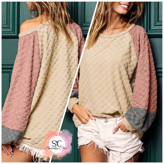 Shannen Carter — Large, colorblock with lantern sleeves