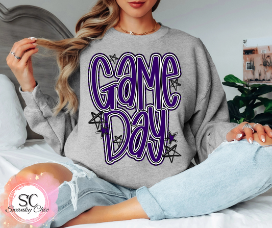 Alyssa Timmons — Purple Game Day: Medium, athletic grey, crewneck tee