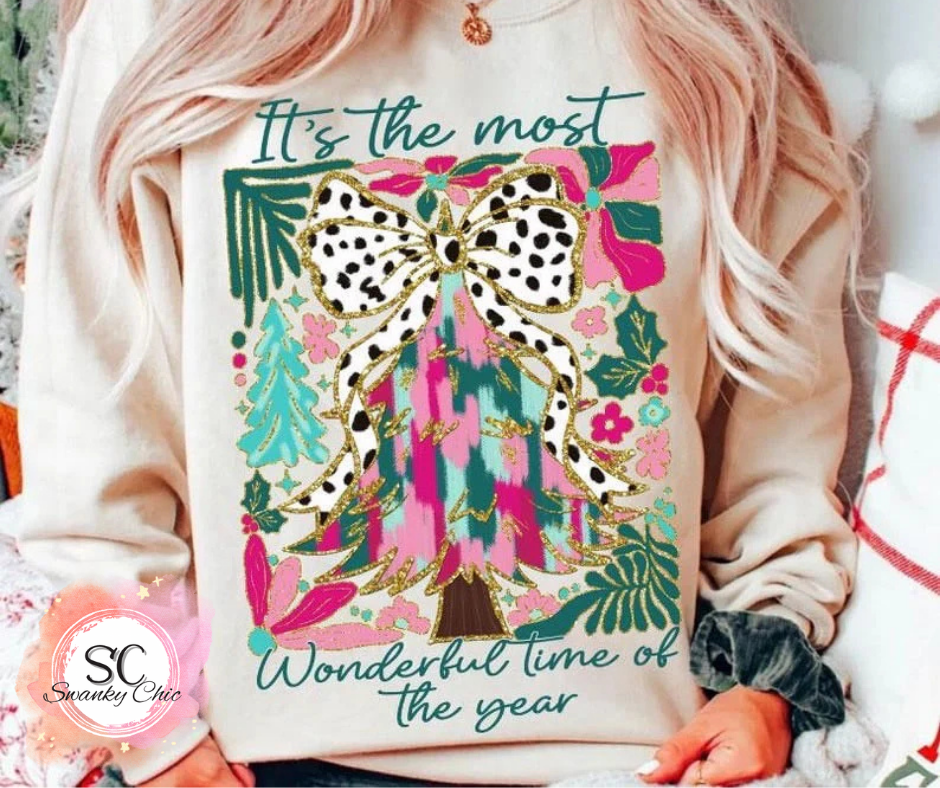 Kelsey Perez — It’s the most wonderful time pink gold green: 2X, white, crewneck tee