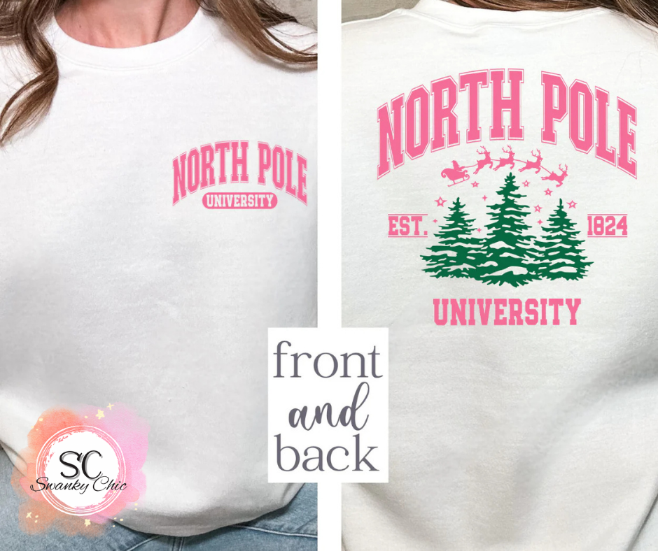 Heather Pegg — (f+b) North Pole university: medium, white, crewneck sweatshirt
