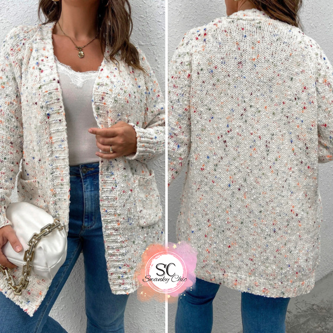 Carey Lachelle — Large, confetti cardigan with pockets