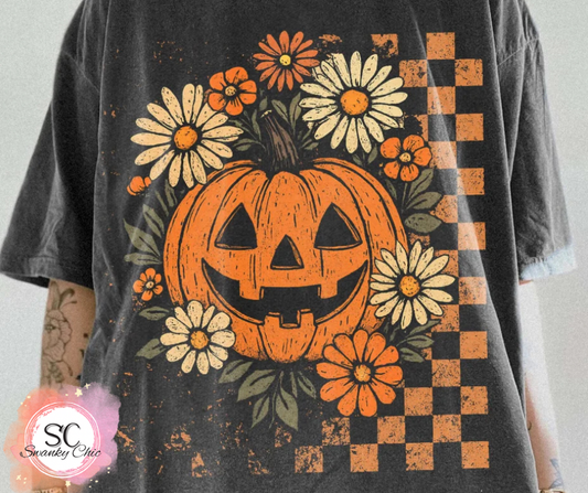 Leslie Stevens Elliott — Jack-o-lantern floral: Medium, pepper, CC 1717 crewneck tee