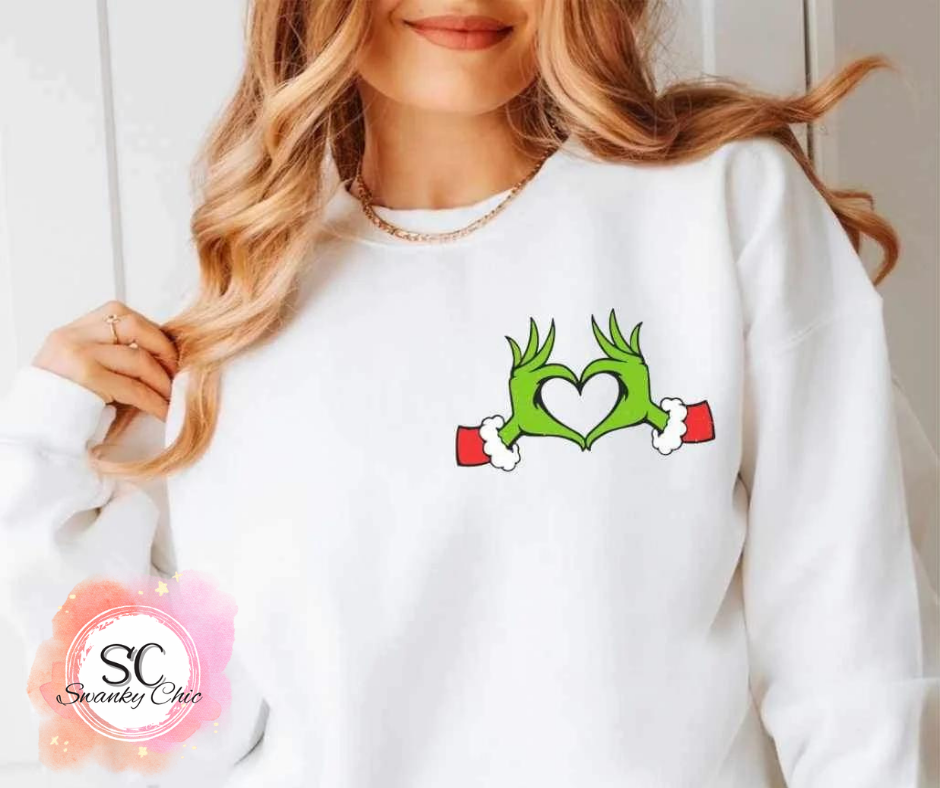 Michelle Spalding — Grinch heart: Large, black, zip up hoodie